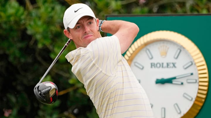 Rory McIlroy tees off.