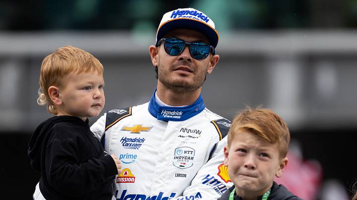 IndyCar Series driver Kyle Larson with Cooper Larson (left) and Owen Larson IndyCar Series driver Kyle Larson with Cooper Larson (left) and Owen Larson