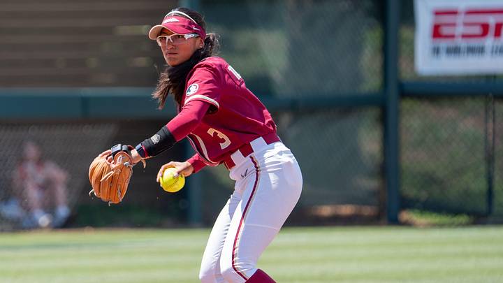 Florida State Seminoles infielder Isa Torres (3) looks to throw the ball to her teammate. The Texas Tech Red Raiders defeated the Florida State Seminoles 2-1 in the NCAA WCWS Super Regionals on Friday, May 23, 2025. Florida State Seminoles infielder Isa Torres (3) looks to throw the ball to her teammate. The Texas Tech Red Raiders defeated the Florida State Seminoles 2-1 in the NCAA WCWS Super Regionals on Friday, May 23, 2025.