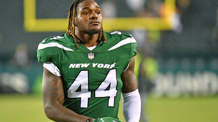 Aug 12, 2022; Philadelphia, Pennsylvania, USA; New York Jets linebacker Jamien Sherwood (44) against the Philadelphia Eagles at Lincoln Financial Field. Mandatory Credit: Eric Hartline-USA TODAY Sports Aug 12, 2022; Philadelphia, Pennsylvania, USA; New York Jets linebacker Jamien Sherwood (44) against the Philadelphia Eagles at Lincoln Financial Field. Mandatory Credit: Eric Hartline-USA TODAY Sports