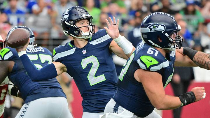 Seahawks quarterback Drew Lock has been impressive filling in for Sam Darnold. He's completing 73% of his passes for 422 yards, four touchdowns and no interceptions. Seahawks quarterback Drew Lock has been impressive filling in for Sam Darnold. He's completing 73% of his passes for 422 yards, four touchdowns and no interceptions.