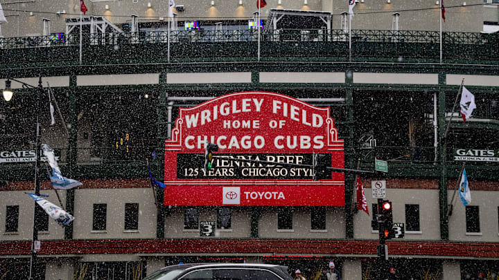 Apr 14, 2019; Chicago, IL, USA; Scenes of a snow/rain cancelled game between the Los Angeles Angels