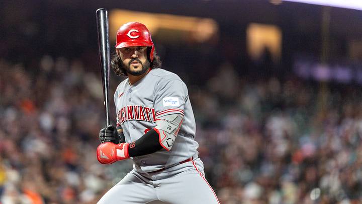 Aug 24, 2026; San Francisco, California, USA; Cincinnati Reds designated hitter Eugenio Suarez (28) at bat during the sixth inning against the San Francisco Giants at Oracle Park. Mandatory Credit: Bob Kupbens-Imagn Images Aug 24, 2026; San Francisco, California, USA; Cincinnati Reds designated hitter Eugenio Suarez (28) at bat during the sixth inning against the San Francisco Giants at Oracle Park. Mandatory Credit: Bob Kupbens-Imagn Images