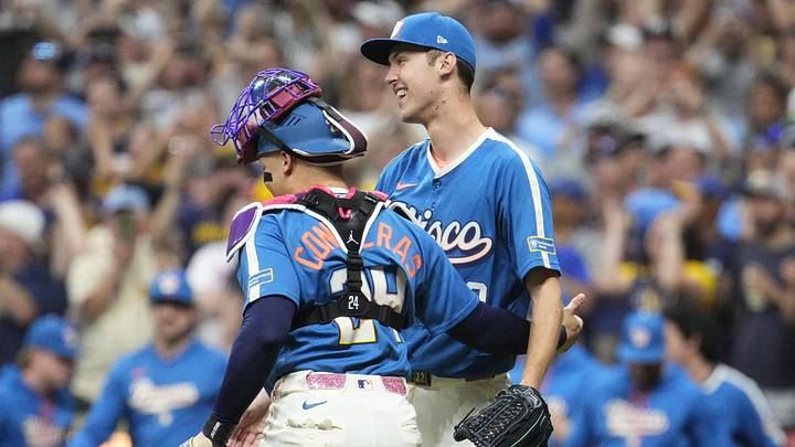 Jun 12, 2026; Milwaukee, Wisconsin, USA; Milwaukee Brewers pitcher Jacob Misiorowski (32) celebrate with catcher William Contreras (24) after a nine innings 6-0 win over the Philadelphia Phillies at American Family Field. Misiorowski (32) pitched all nine innings of the game. Mandatory Credit: Michael McLoone-Imagn Images Jun 12, 2026; Milwaukee, Wisconsin, USA; Milwaukee Brewers pitcher Jacob Misiorowski (32) celebrate with catcher William Contreras (24) after a nine innings 6-0 win over the Philadelphia Phillies at American Family Field. Misiorowski (32) pitched all nine innings of the game. Mandatory Credit: Michael McLoone-Imagn Images
