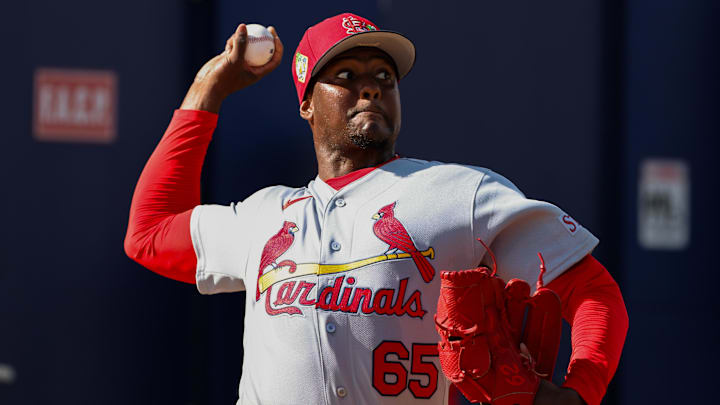 Feb 14, 2026; Jupiter, FL, USA; St. Louis Cardinals pitcher George Soriano (65) delivers a pitch during a spring training workout at Roger Dean Chevrolet Stadium. Mandatory Credit: Sam Navarro-Imagn Images Feb 14, 2026; Jupiter, FL, USA; St. Louis Cardinals pitcher George Soriano (65) delivers a pitch during a spring training workout at Roger Dean Chevrolet Stadium. Mandatory Credit: Sam Navarro-Imagn Images