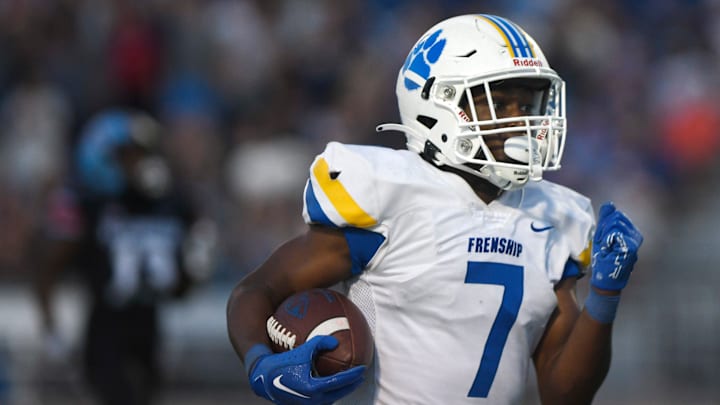 Frenship's Chase Campbell runs for a touchdown against Monterey in a non-district football game, Thursday, Sept. 7, 2023, at Lowrey Field at PlainsCapital Park.