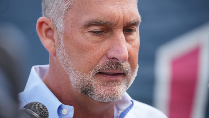 Feb 12, 2025; Jupiter, FL, USA;  St. Louis Cardinals president of baseball operations John Mozeliak takes questions from the media on the day pitchers and catchers report to Spring Training in Jupiter, Florida. Mandatory Credit: Jim Rassol-Imagn Images
