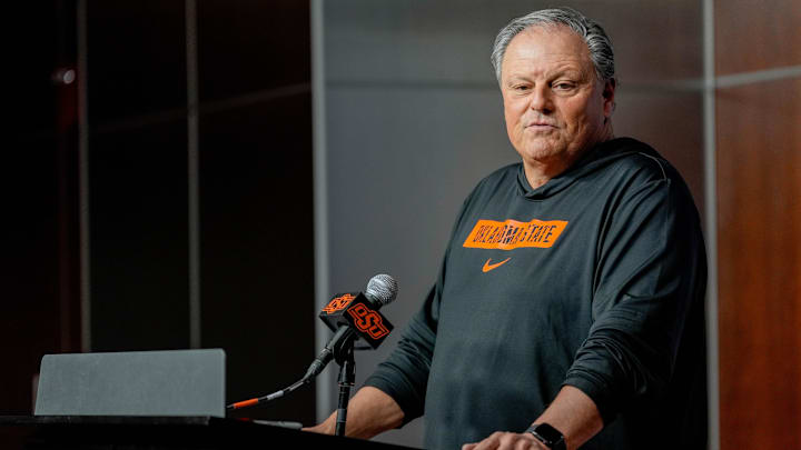 Oklahoma State defensive coordinator Todd Grantham speaks during a press conference at Boone Pickens Stadium in Stillwater Okla., on Thursday, Jan. 23, 2025. Oklahoma State defensive coordinator Todd Grantham speaks during a press conference at Boone Pickens Stadium in Stillwater Okla., on Thursday, Jan. 23, 2025.