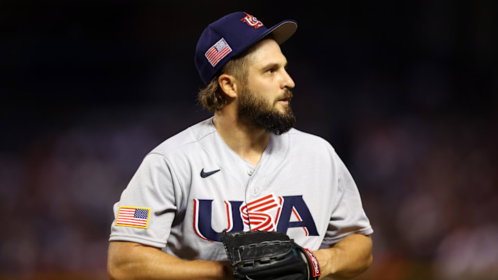 Mar 15, 2023; Phoenix, Arizona, USA; USA pitcher Kendall Graveman against Colombia during the World Baseball Classic at Chase Field. Mandatory Credit: Mark J. Rebilas-USA TODAY Sports
Mar 15, 2023; Phoenix, Arizona, USA; USA pitcher Kendall Graveman against Colombia during the World Baseball Classic at Chase Field. Mandatory Credit: Mark J. Rebilas-USA TODAY Sports