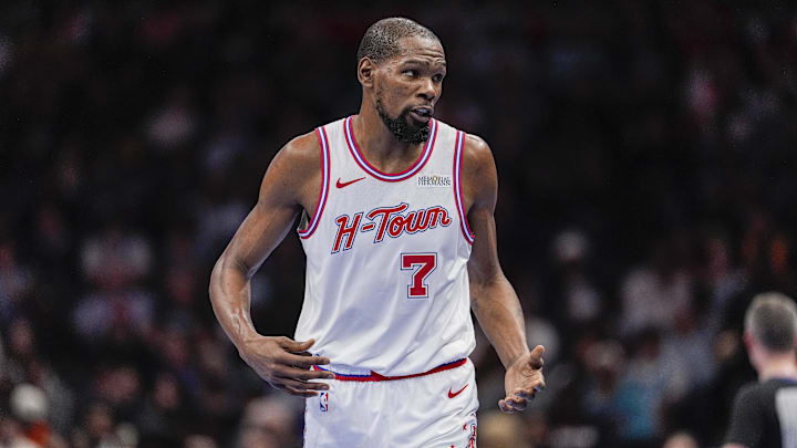 Feb 19, 2026; Charlotte, North Carolina, USA; Houston Rockets forward Kevin Durant (7) during the second  quarter against the Charlotte Hornets at Spectrum Center. Mandatory Credit: Jim Dedmon-Imagn Images