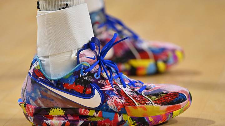 Aug 26, 2025; Los Angeles, California, USA; Detailed view of the basketball sneakers worn by Los Angeles Sparks forward Azura Stevens (23) against the Phoenix Mercury at Crypto.com Arena. Mandatory Credit: Jayne Kamin-Oncea-Imagn Images Aug 26, 2025; Los Angeles, California, USA; Detailed view of the basketball sneakers worn by Los Angeles Sparks forward Azura Stevens (23) against the Phoenix Mercury at Crypto.com Arena. Mandatory Credit: Jayne Kamin-Oncea-Imagn Images
