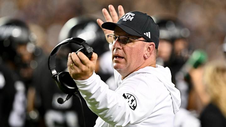 Oct 26, 2024; College Station, Texas, USA; Texas A&M Aggies head coach Mike Elko reacts to a call in the third quarter against the LSU Tigers at Kyle Field. Mandatory Credit: Maria Lysaker-Imagn Images. Oct 26, 2024; College Station, Texas, USA; Texas A&M Aggies head coach Mike Elko reacts to a call in the third quarter against the LSU Tigers at Kyle Field. Mandatory Credit: Maria Lysaker-Imagn Images.