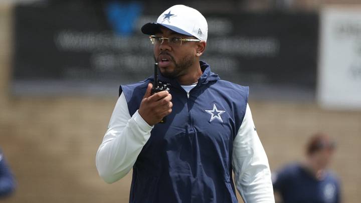 Dallas Cowboys defensive coordinator Christian Parker at training camp at River Ridge Playing Fields. Mandatory Credit: Kirby Lee-Imagn Images Dallas Cowboys defensive coordinator Christian Parker at training camp at River Ridge Playing Fields. Mandatory Credit: Kirby Lee-Imagn Images