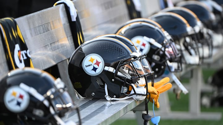 Aug 9, 2024; Pittsburgh, Pennsylvania, USA; Pittsburgh Steelers helmets sit on the bench during the 3rd quarter against the Houston Texans at Acrisure Stadium. Mandatory Credit: Barry Reeger-Imagn Images Aug 9, 2024; Pittsburgh, Pennsylvania, USA; Pittsburgh Steelers helmets sit on the bench during the 3rd quarter against the Houston Texans at Acrisure Stadium. Mandatory Credit: Barry Reeger-Imagn Images