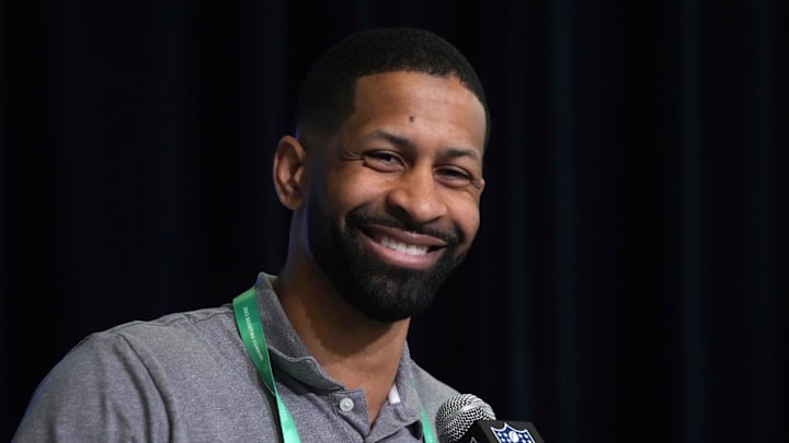 Feb 28, 2023; Indianapolis, IN, USA; Cleveland Browns general manager Andrew Berry during the NFL combine at the Indiana Convention Center. Mandatory Credit: Kirby Lee-Imagn Images