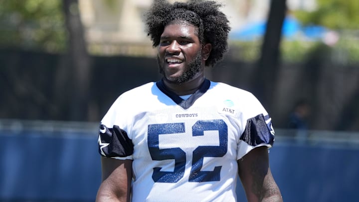 Dallas Cowboys guard Tyler Booker at training camp at the River Ridge Fields.