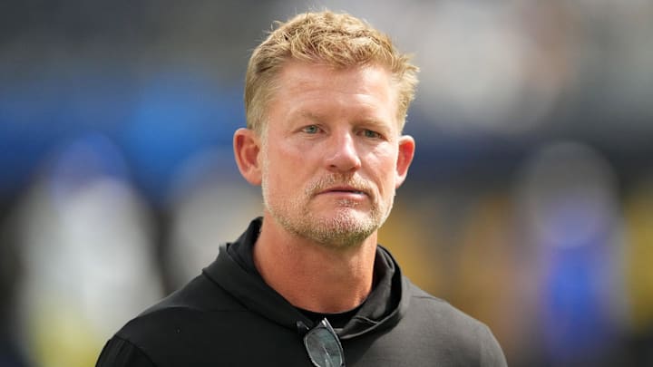 Aug 17, 2024; Inglewood, California, USA; Los Angeles Rams general manager Les Snead during the game against the Los Angeles Chargers at SoFi Stadium. Mandatory Credit: Kirby Lee-Imagn Images