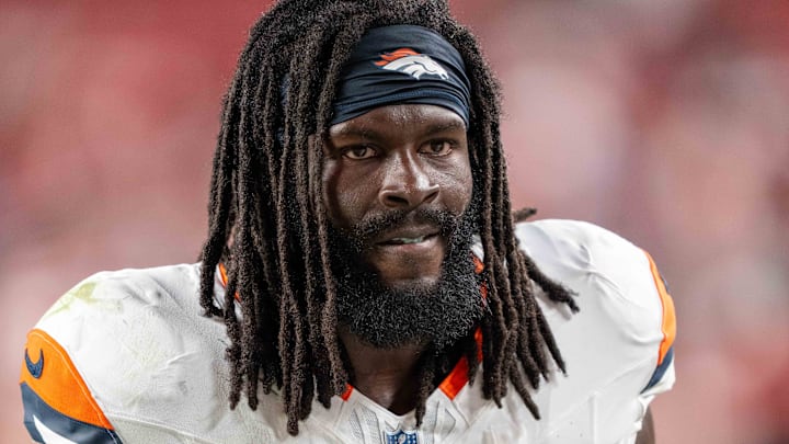 August 9, 2025; Santa Clara, California, USA; Denver Broncos linebacker Jordan Turner (55) after the game against the San Francisco 49ers at Levi's Stadium. Mandatory Credit: Kyle Terada-Imagn Images