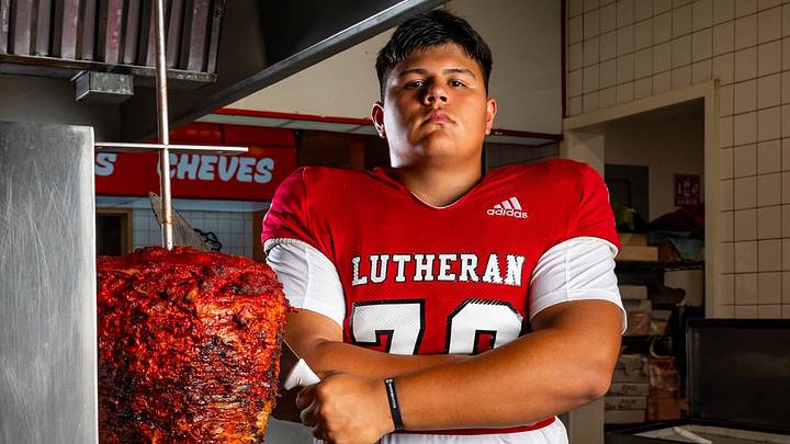 Orange Lutheran offensive lineman Mario “Torta Power” Luna poses alongside a trompo, a fitting backdrop for the Mexican-born sophomore whose personality, heritage and play on the field have helped turn his nickname into a growing brand. Orange Lutheran offensive lineman Mario “Torta Power” Luna poses alongside a trompo, a fitting backdrop for the Mexican-born sophomore whose personality, heritage and play on the field have helped turn his nickname into a growing brand.