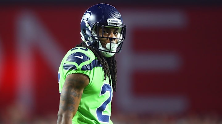 Nov 9, 2017; Glendale, AZ, USA; Seattle Seahawks cornerback Richard Sherman (25) against the Arizona Cardinals at University of Phoenix Stadium.