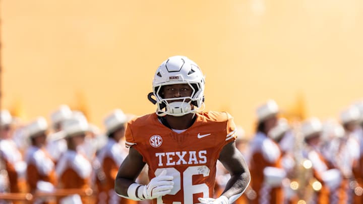 DUPLICATE***Texas Longhorns running back Quintrevion Wisner (26) takes the field before the Texas Longhorns take on Mississippi State at Darrell K Royal-Texas Memorial Stadium in Austin Saturday, Sept. 28, 2024. DUPLICATE***Texas Longhorns running back Quintrevion Wisner (26) takes the field before the Texas Longhorns take on Mississippi State at Darrell K Royal-Texas Memorial Stadium in Austin Saturday, Sept. 28, 2024.