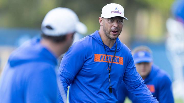 Florida head football coach Jon Sumrall supervises during spring practice at Sanders Practice Fields in Gainesville, FL on Tuesday, March 24, 2026. [Alan Youngblood/Gainesville Sun]