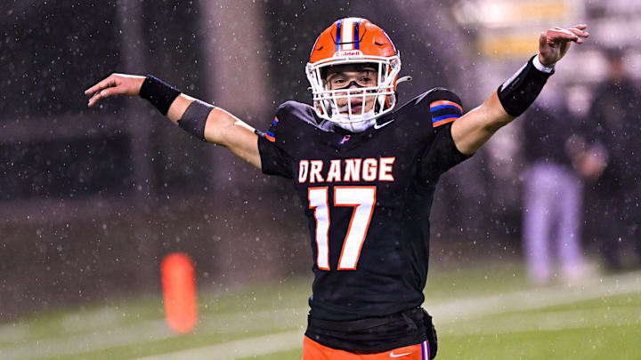 Olentangy Orange's Treyton Schroeder celebrates Nov. 21, 2025, at Historic Crew Stadium.