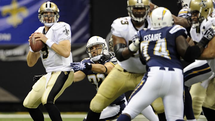 New Orleans Saints quarterback Drew Brees (9) prepares to throw against the San Diego Chargers 