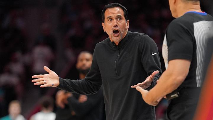 Miami Heat Head Coach Erik Spoelstra objects to a call (Mandatory Credit: Jim Dedmon-Imagn Images) Miami Heat Head Coach Erik Spoelstra objects to a call (Mandatory Credit: Jim Dedmon-Imagn Images)