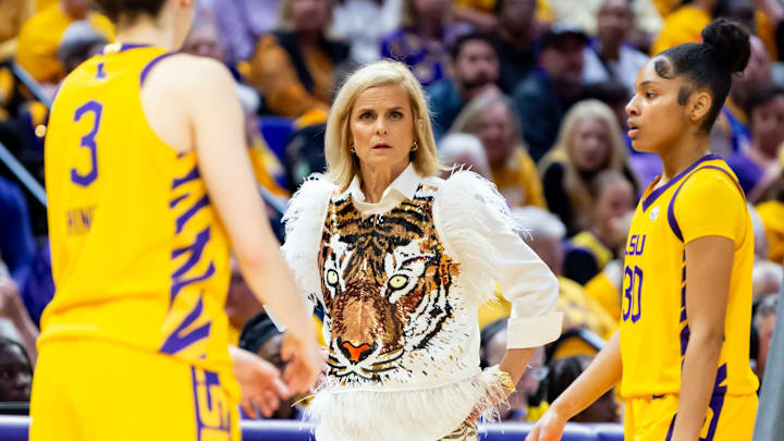 Kim Mulkey and No. 6 LSU are one of five teams ranked in the top 10 that are competing in the SEC tournament this week. 