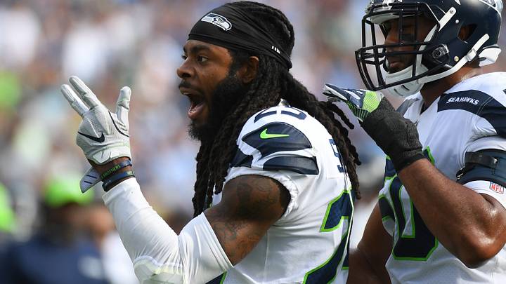Seattle Seahawks CB Richard Sherman gestures to an official after a penalty against the Tennessee Titans. Seattle Seahawks CB Richard Sherman gestures to an official after a penalty against the Tennessee Titans.
