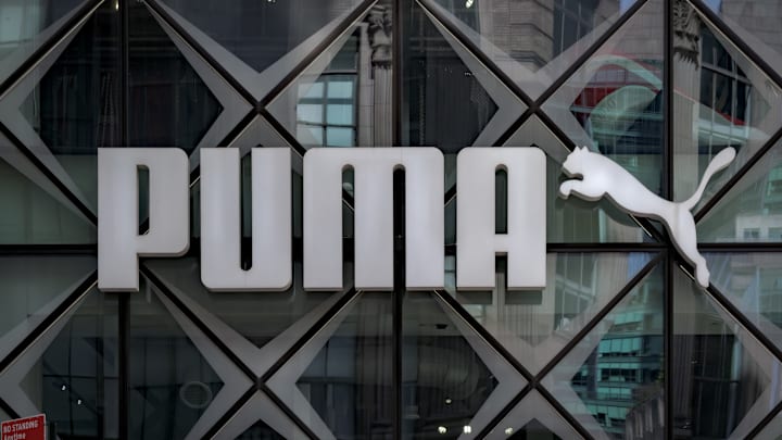 Sign at the entrance to the Puma store in Midtown Manhattan...