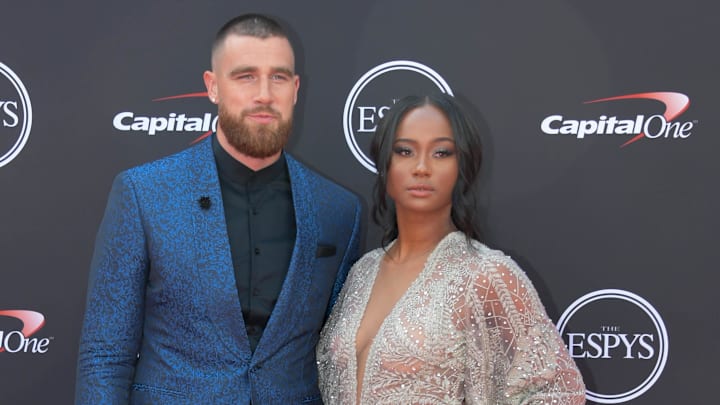 Jul 18, 2018; Los Angeles, CA, USA; Kansas City Chiefs tight end Travis Kelce and Kayla Nicole arrive for the 2018 ESPYS at Microsoft Theatre. Jul 18, 2018; Los Angeles, CA, USA; Kansas City Chiefs tight end Travis Kelce and Kayla Nicole arrive for the 2018 ESPYS at Microsoft Theatre.