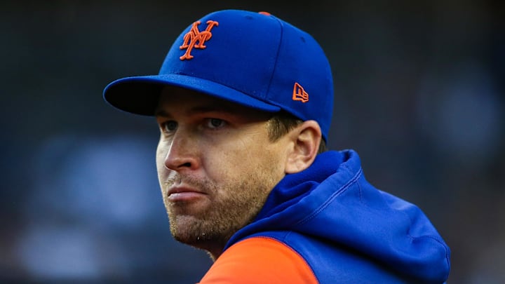 Aug 22, 2022; Bronx, New York, USA;  New York Mets pitcher Jacob deGrom (48) at Yankee Stadium. Mandatory Credit: Wendell Cruz-Imagn Images