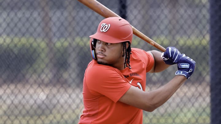 Feb 19, 2026; West Palm Beach, FL, USA; Washington Nationals left fielder James Wood (29) takes batting practice during spring training workouts at CACTI Park of the Palm Beaches. Mandatory Credit: Reinhold Matay-Imagn Images Feb 19, 2026; West Palm Beach, FL, USA; Washington Nationals left fielder James Wood (29) takes batting practice during spring training workouts at CACTI Park of the Palm Beaches. Mandatory Credit: Reinhold Matay-Imagn Images