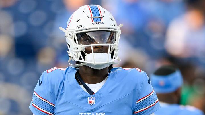Aug 23, 2026; Nashville, Tennessee, USA;  Tennessee Titans quarterback Cam Ward (1) during warmup period against the Seattle Seahawks at Nissan Stadium. Mandatory Credit: Steve Roberts-Imagn Images