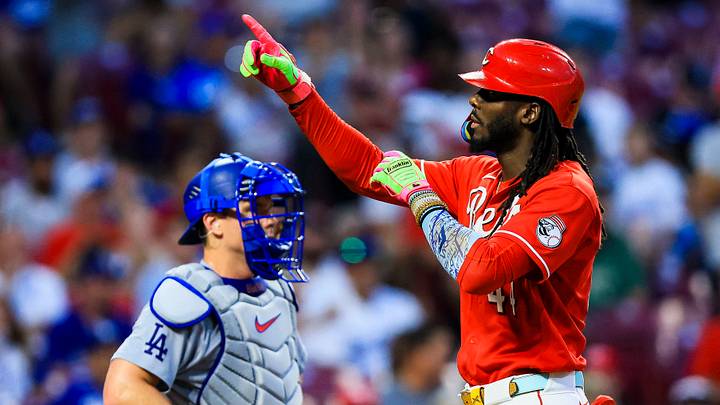 Sep 16, 2026; Cincinnati, Ohio, USA; Cincinnati Reds shortstop Elly De La Cruz (44) reacts after hitting a two-run home run in the third inning against the Los Angeles Dodgers at Great American Ball Park. Mandatory Credit: Katie Stratman-Imagn Images Sep 16, 2026; Cincinnati, Ohio, USA; Cincinnati Reds shortstop Elly De La Cruz (44) reacts after hitting a two-run home run in the third inning against the Los Angeles Dodgers at Great American Ball Park. Mandatory Credit: Katie Stratman-Imagn Images