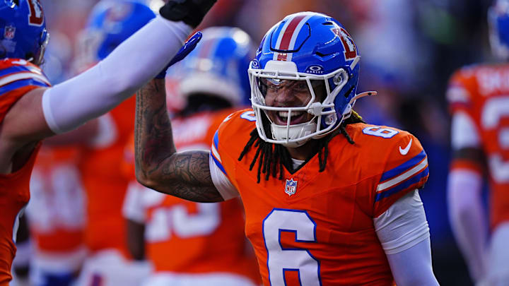 Denver Broncos safety P.J. Locke smiles during the first half against the Los Angeles Chargers at Empower Field at Mile High. 