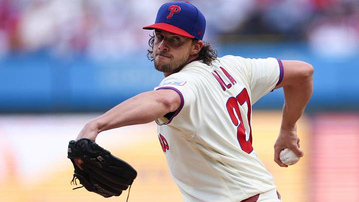 Sep 6, 2026; Philadelphia, Pennsylvania, USA; Philadelphia Phillies pitcher Aaron Nola (27) throws a pitch against the Atlanta Braves during the first inning at Citizens Bank Park. Mandatory Credit: Bill Streicher-Imagn Images Sep 6, 2026; Philadelphia, Pennsylvania, USA; Philadelphia Phillies pitcher Aaron Nola (27) throws a pitch against the Atlanta Braves during the first inning at Citizens Bank Park. Mandatory Credit: Bill Streicher-Imagn Images