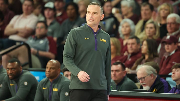 Mar 1, 2025; Starkville, Mississippi, USA; LSU Tigers head coach Matt McMahon looks on against the Mississippi State Bulldogs during the first half at Humphrey Coliseum. Mandatory Credit: Wesley Hale-Imagn Images Mar 1, 2025; Starkville, Mississippi, USA; LSU Tigers head coach Matt McMahon looks on against the Mississippi State Bulldogs during the first half at Humphrey Coliseum. Mandatory Credit: Wesley Hale-Imagn Images