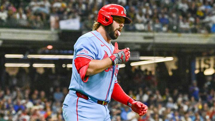 Sep 26, 2026; Milwaukee, Wisconsin, USA; St. Louis Cardinals first baseman Alec Burleson (41) reacts after hitting a solo home run in the third inning against the Milwaukee Brewers at American Family Field. Mandatory Credit: Benny Sieu-Imagn Images Sep 26, 2026; Milwaukee, Wisconsin, USA; St. Louis Cardinals first baseman Alec Burleson (41) reacts after hitting a solo home run in the third inning against the Milwaukee Brewers at American Family Field. Mandatory Credit: Benny Sieu-Imagn Images