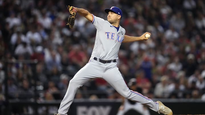 Texas Rangers relief pitcher Brock Burke (46) throws a pitch during the eighth inning against the Arizona Diamondbacks in Game 4 of the 2023 World Series at Chase Field in Phoenix, AZ. The DBacks lost to the Rangers 11-7, putting the Ranger at 3-1 in the World Series. Texas Rangers relief pitcher Brock Burke (46) throws a pitch during the eighth inning against the Arizona Diamondbacks in Game 4 of the 2023 World Series at Chase Field in Phoenix, AZ. The DBacks lost to the Rangers 11-7, putting the Ranger at 3-1 in the World Series.