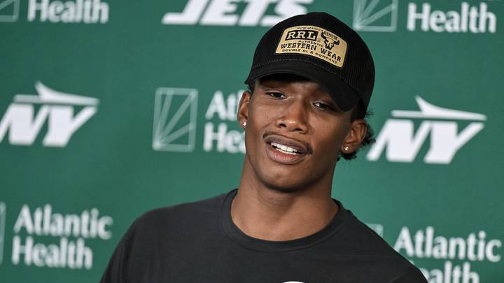 Jul 29, 2026; Florham Park, NJ, USA; New York Jets wide receiver Garrett Wilson (5) speaks at a press conference during training camp at Atlantic Health Jets Training Center. Mandatory Credit: John Jones-Imagn Images Jul 29, 2026; Florham Park, NJ, USA; New York Jets wide receiver Garrett Wilson (5) speaks at a press conference during training camp at Atlantic Health Jets Training Center. Mandatory Credit: John Jones-Imagn Images