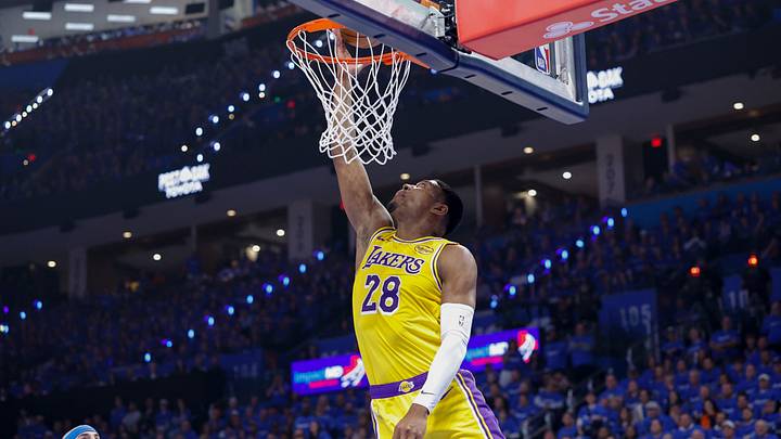 Los Angeles Lakers forward Rui Hachimura (28) goes up for a basket against the Oklahoma City Thunder in the first half during game one of the second round of the 2026 NBA Playoffs at Paycom Center. Mandatory Credit: Alonzo Adams-Imagn Images Los Angeles Lakers forward Rui Hachimura (28) goes up for a basket against the Oklahoma City Thunder in the first half during game one of the second round of the 2026 NBA Playoffs at Paycom Center. Mandatory Credit: Alonzo Adams-Imagn Images