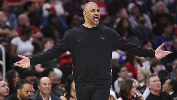 Mar 31, 2026; Houston, Texas, USA; Houston Rockets Head Coach Ime Udoka reacts during the fourth quarter against the New York Knicks at Toyota Center. Mandatory Credit: Troy Taormina-Imagn Images Mar 31, 2026; Houston, Texas, USA; Houston Rockets Head Coach Ime Udoka reacts during the fourth quarter against the New York Knicks at Toyota Center. Mandatory Credit: Troy Taormina-Imagn Images
