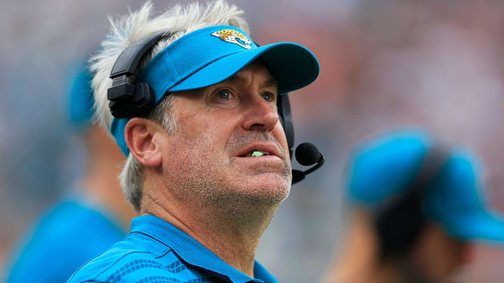 Jacksonville Jaguars head coach Doug Pederson looks on during the fourth quarter of an NFL football matchup Sunday, Sept. 15, 2024 at EverBank Stadium in Jacksonville, Fla. The Browns defeated the Jaguars 18-13. [Corey Perrine/Florida Times-Union]
