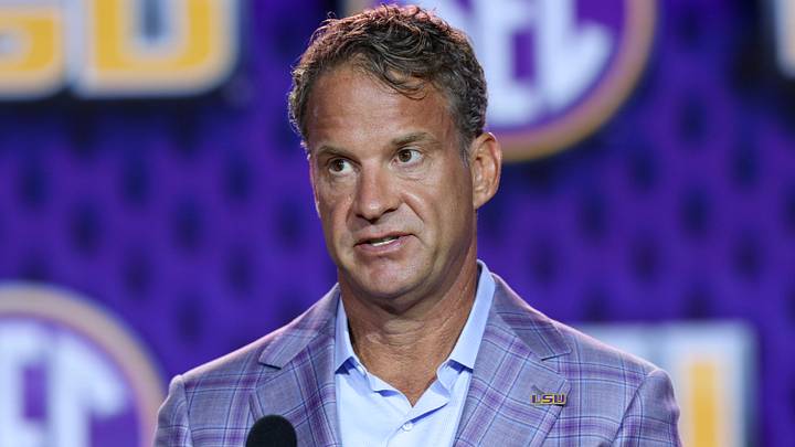 LSU Tigers head coach Lane Kiffin speaks to the press during SEC Football Kickoff Media Day at the Tampa Marriott. Mandatory Credit: Nathan Ray Seebeck-Imagn Images LSU Tigers head coach Lane Kiffin speaks to the press during SEC Football Kickoff Media Day at the Tampa Marriott. Mandatory Credit: Nathan Ray Seebeck-Imagn Images