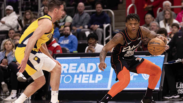 Mar 20, 2024; Detroit, Michigan, USA; Detroit Pistons guard Marcus Sasser (25) controls the ball