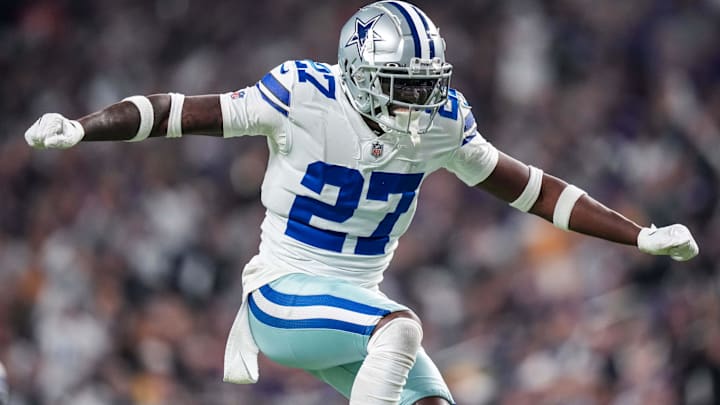 Nov 20, 2022; Minneapolis, Minnesota, USA; Dallas Cowboys safety Jayron Kearse (27) celebrates a