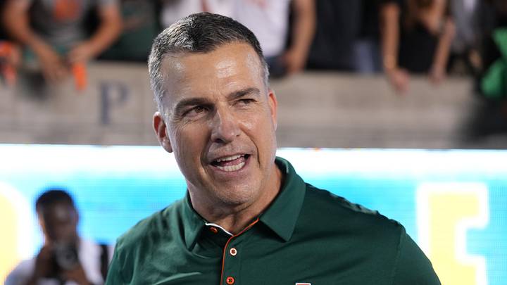 Oct 5, 2024; Berkeley, California, USA; Miami Hurricanes head coach Mario Cristobal after defeating the California Golden Bears at California Memorial Stadium. Mandatory Credit: Darren Yamashita-Imagn Images